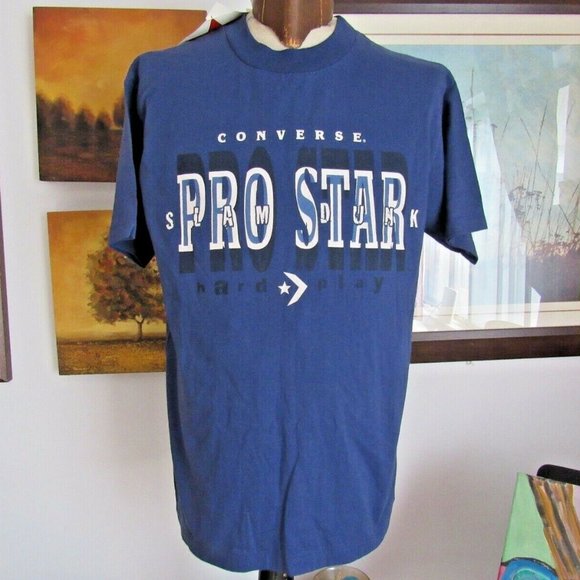 Vintage Converse T-Shirt Sz Large Pro Star Basketball Blue New Old Stock NWT NOS - Picture 2 of 12